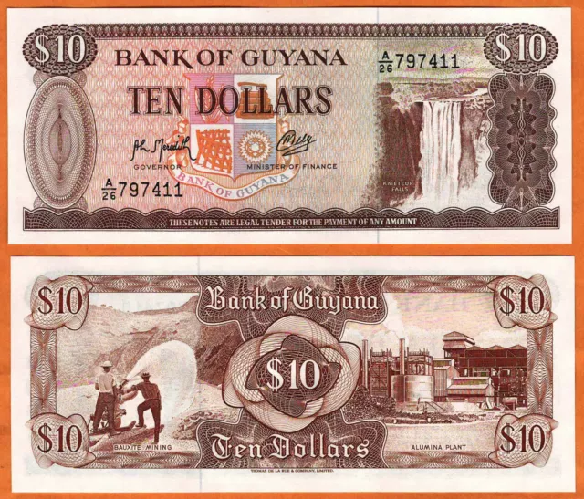 GUYANA ND (1966-1992) UNC 10 Dollars Banknote Paper Money Bill P- 23f