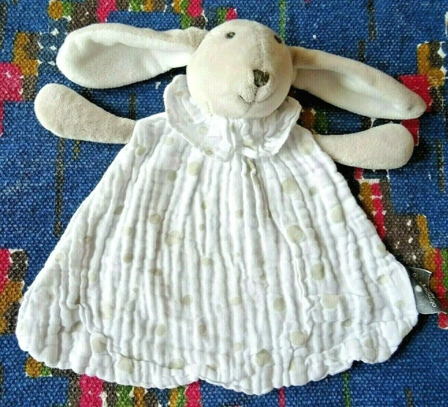Gp/ Doudou Plat Lange Atmosphera Lapin Blanc Pois Beige Quasi Neuf