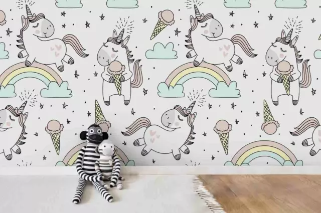 3D Cartoon Rainbow Cloud Unicorn Self-adhesive Removable Wallpaper Murals Wall