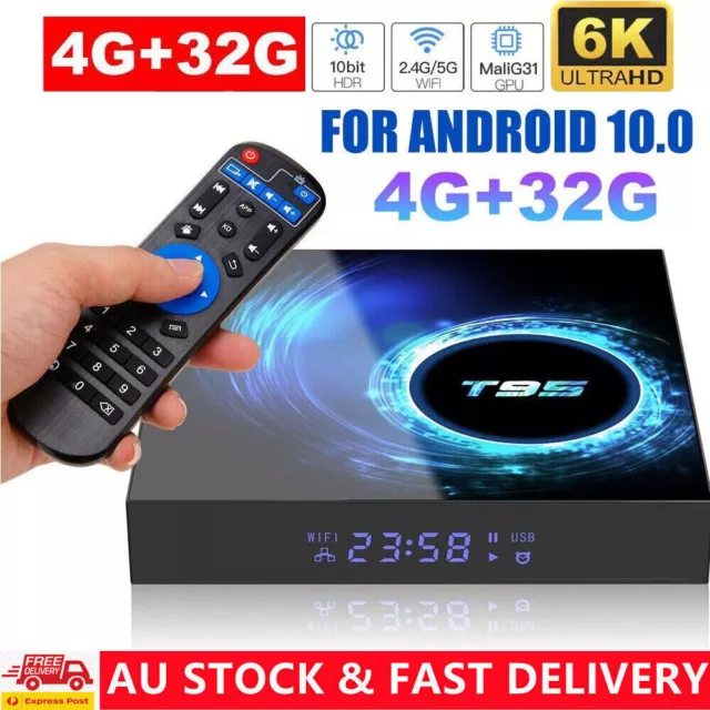 T95 Smart TV BOX for Android 10.0 Quad Core 6K WIFI Media Stream Player w/Remote