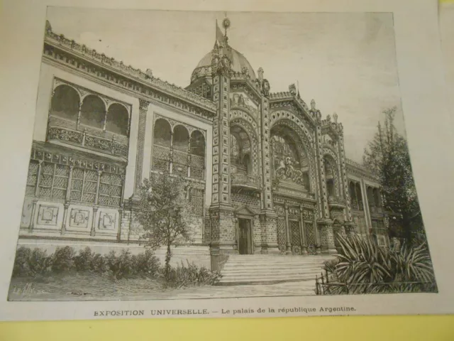 1889 engraving - Universal Expo The Palace of the Argentine Republic