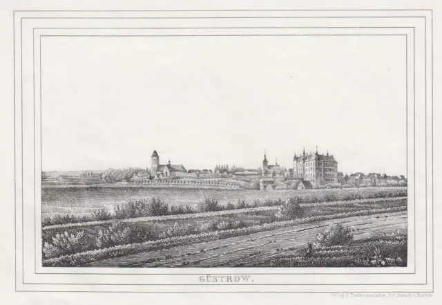 Güstrow Meckl. Vista General Original Litografía Tiedemann 1845