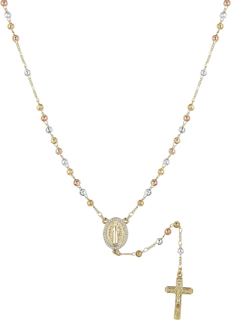 St Benedict Rosary Beads Necklace 14K Gold Plated Dainty Religious Pendant Gifts