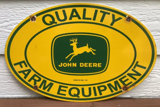 Vintage 1954 Dated John Deere Quality Farm Equipment 16.5” Porcelain Gas Sign