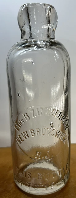 New Brunswick New Jersey Mrs Zimmerman emb Hutchinson soda bottle Hutch NJ 0368