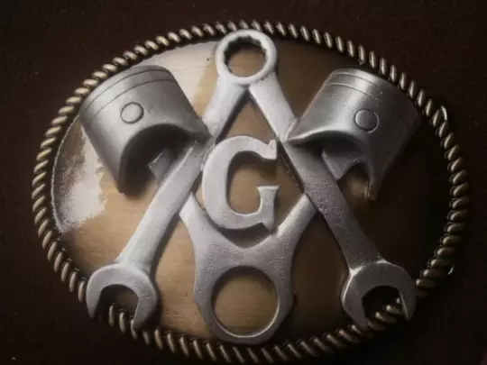 piston and wrench "G" freemason masonic biker buckle