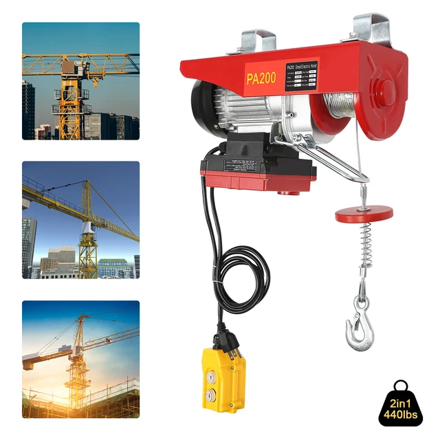 2-in-1 PA200 Electric Hoist Winch Portable Crane 110V 440lbs w/Remote Control