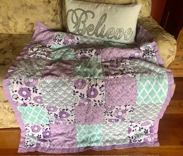 The Peanutshell Meadow Patchwork Quilt Crib/Throw Lavender/Green/Pink Floral