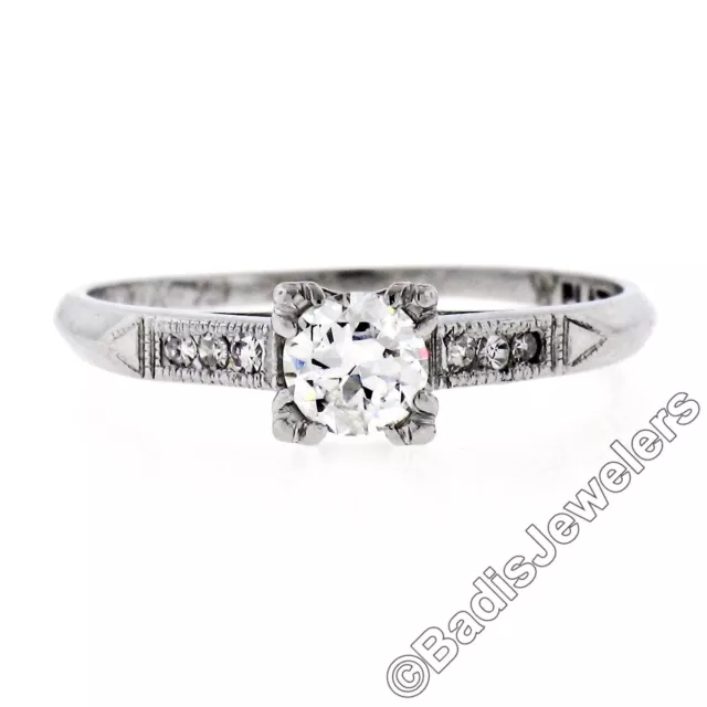 Antique Art Deco Platinum .36ctw Old European Diamond Engagement Ring w/ Accents