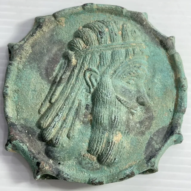 Wonderful Ancient Roman Greek Old Bronze King Face Engraved Belt Bucklet 3