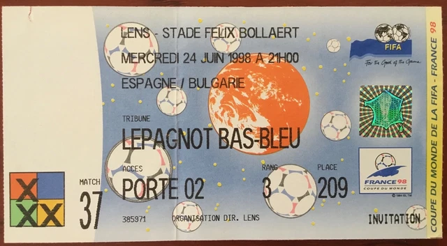 ticket-coupe-du-monde-foot-ball-1998-espagne-bulgarie-lens-stade-f-lix
