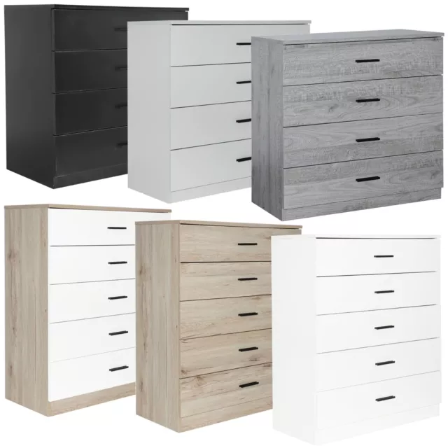 4 Or 5 Drawer Wooden Bedroom Chest Cabinet Modern Wide Storage Cupboard Closet