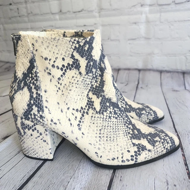 STEVE MADDEN JILLIAN Leather Snake Print Ankle Boot Block Heel