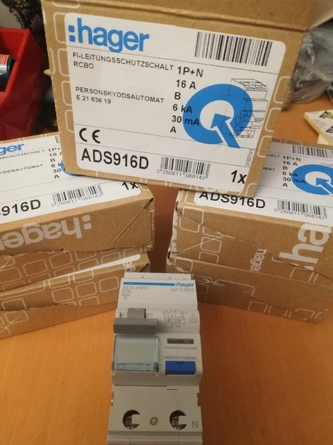 6 Stück Hager FI-LS Schalter B-16A 30MA  ADS916D
