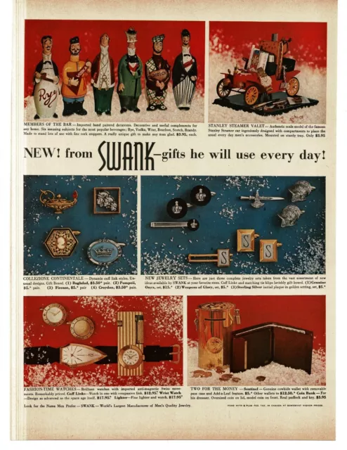 1959 Swank Jewelry Tie Bar Cuff Links Watches Whiskey Decanters Vintage Print Ad