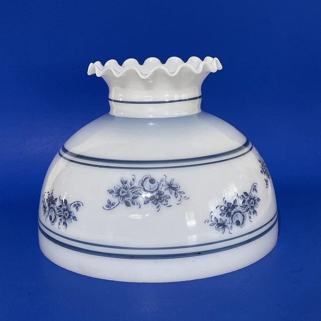 Vintage GWTW 10" Fitter Blue Tint Kerosene Oil Or Electric Glass Dome Lamp Shade