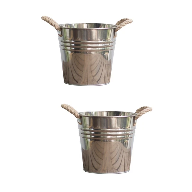 2 pcs Verzinkt Oval Pflanzer Rustikalen Eimer Halter 5