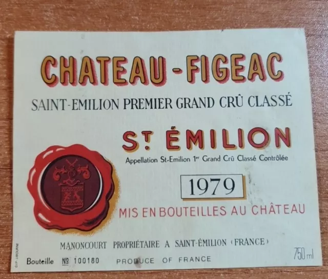 Etiquette de vin/ Wine Label FIGEAC 1979 décollée numérotée