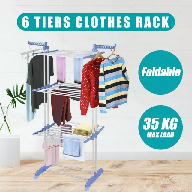 6 Tiers Clothes Airer Indoor Laundry Drying Rack Horse Garment Hanger Foldable