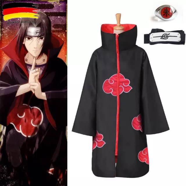 Costume Akatsuki Naruto cappotto Uchiha Itachi fascia frontale anello anime ninja cosplay.