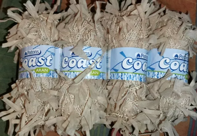 Patons Coast x 4 - 50g balls Aran Weight Knitting Yarn Eyelash Shade 02 Toffee