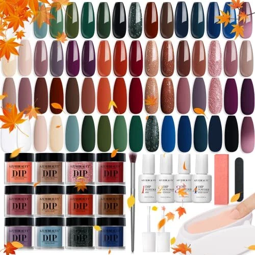 Kit de inicio de uñas en polvo de inmersión AZUREBEAUTY 42 piezas 32 colores marrón desnudo verde azul...