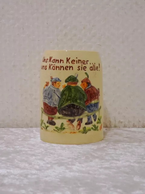 9YwCC9 - Antiker kl. Keramik Spruch Bierkrug Wanderer Andenken Souvenir Vintage