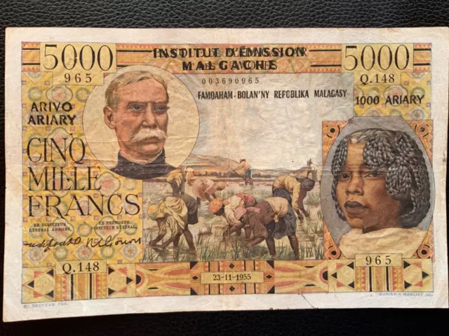 Billet Madagascar 1000 ariary 23/11/1955  rare !!