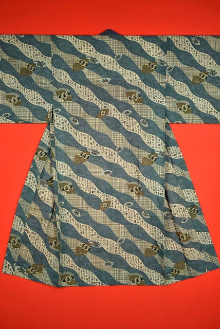 Vintage Japanese Kimono Wool Antique BORO JUBAN Kusakizome MEN Dyed/B583/550