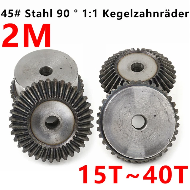 2 Moduluskegelräder 45# Stahl 90° 1:1 Paarung Metall-Schirmrad 15/16/18~40 Zähne