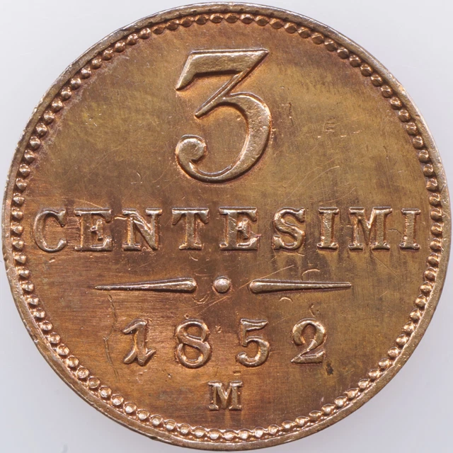 3 Centesims 1852 M, Italien, Lombardei und Venetien, Habsburg, Österreich