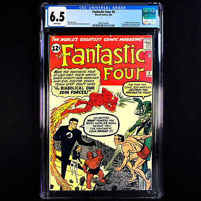 Fantastic Four #6 🔥 2nd appearance Doctor Doom & Sub-Mariner 🔥 CGC 6.5 - WHITE