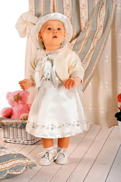 Abito da battesimo (3pz) bambina vestito cotone panna  taglia 62 (2-4 mesi)  332