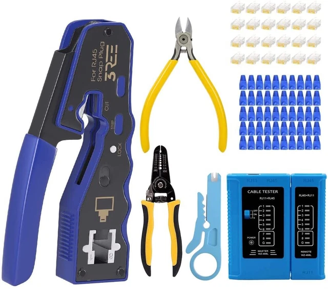 EZ RJ45 Pass Through Crimping Tool – Pro HD Crimper For CAT7 Connectors, Blue