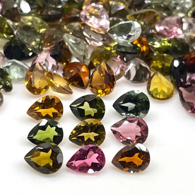 VVS 20 Pcs Natural Tourmaline 5x4mm Pear Cut Multi Color Loose Gemstones Lot