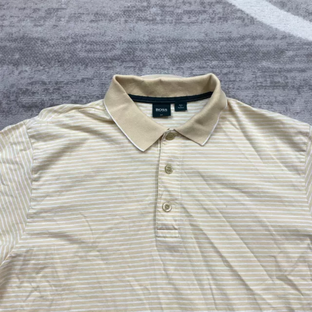 BOSS HUGO BOSS Polo Shirt Medium Beige Tan Casual Button Cotton Golf ...
