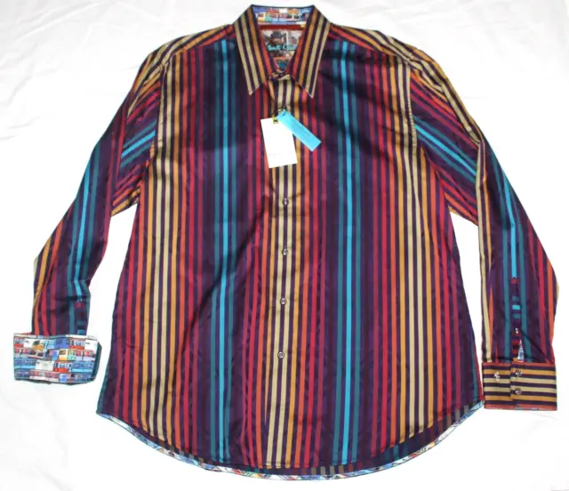 $228 NEW Robert Graham Bright Stripe Casual Shirt 2XL XXL Palladium Tailored Fit