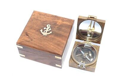 Solid Brass Heavy Brunton Nautical Antique Marine Compass in Classic Wooden Box