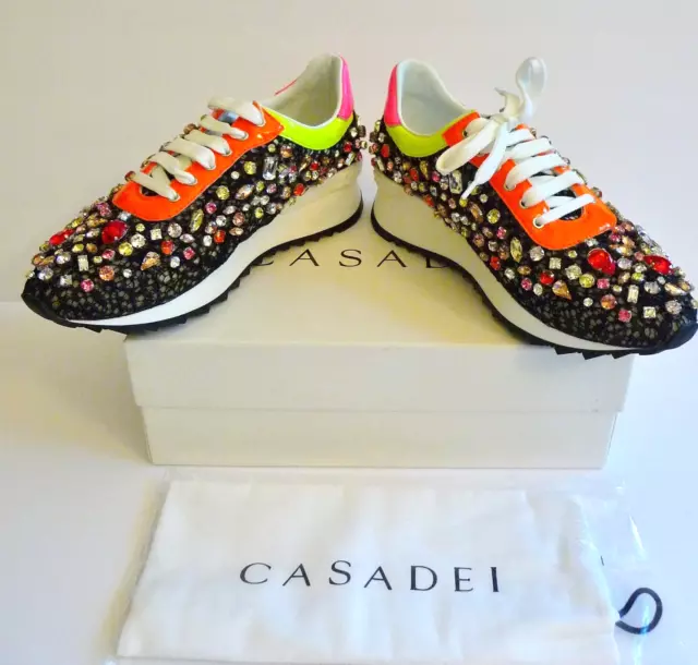 Casadei NIB Black Multi-Color Jeweled Fashion Sneakers Size 39 9 B Retail $990 2