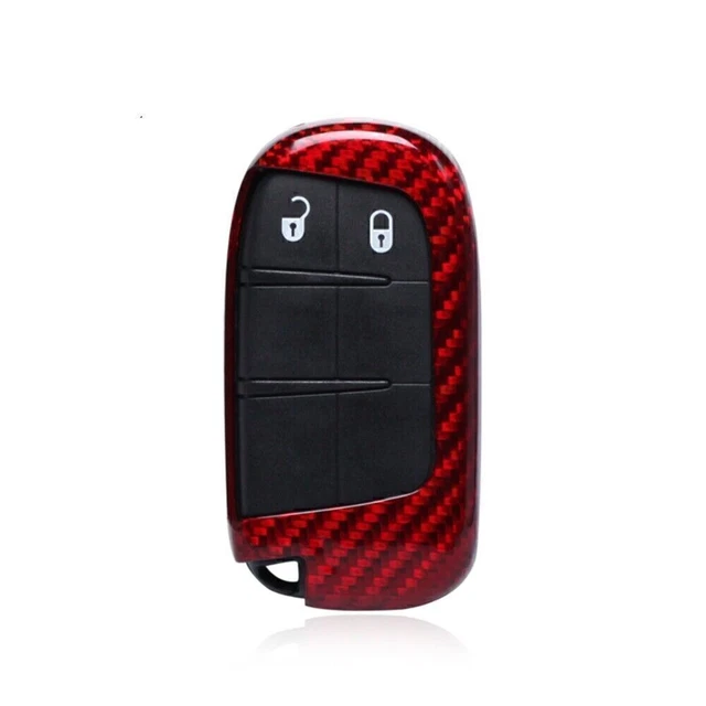 For Jeep/Dodge Car Remote Smart Key Cover Trim Case Carbon Fiber 1PC JPB Red DN