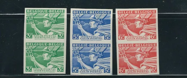 Belgique 1945-46 Mercury (Scott Q291-3) VF MNH non Dentelé Paires Rare