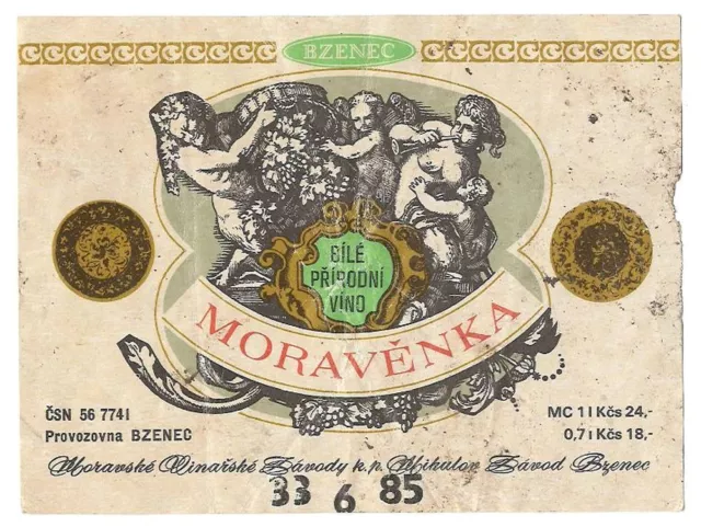 1970s Czechoslovakia Czech MORAVENKA Wine Bottle Label