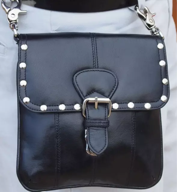 Leather Hip Waist Bag Biker Convertible Cross Body Purse Studded Buckle Handbag