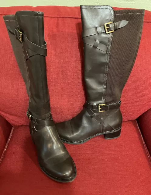 FRANCO SARTO Chrome Riding Boots Womens Size 7 M Brown Leather Knee High