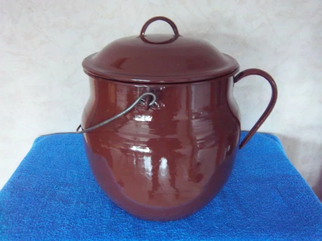Cocotte En Tôle émaillée Orange Vintage - Marmite Ancienne Compatible Gaz/électrique