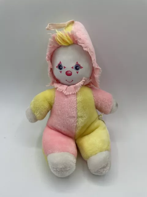 Amtoy Baby SoftTouch Clown Doll Plush Chimes Pink Yellow American Greeting 1982