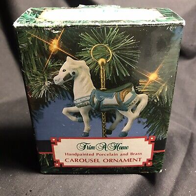 Vintage Christmas Carousel Horse Ornament Handpainted Porcelain Trim a Home
