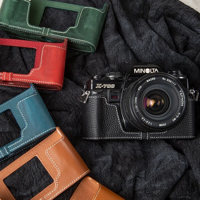 TP Original Genuine Leather Half Case Bag Cover For Minolta CLE Film Camera - With Tripod Mount, Brown