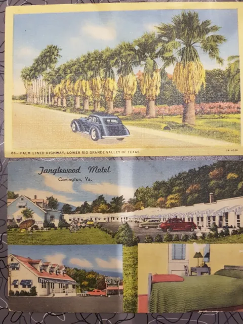 Lot de 2 cartes postales anciennes USA années 40 , Texas , VA