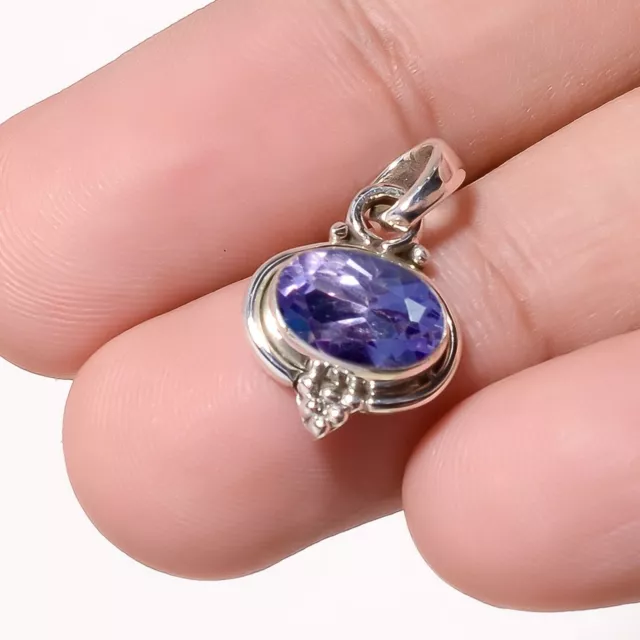 Amethyst Edelstein 925 Sterling Silber Handgefertigter ovaler Anhänger